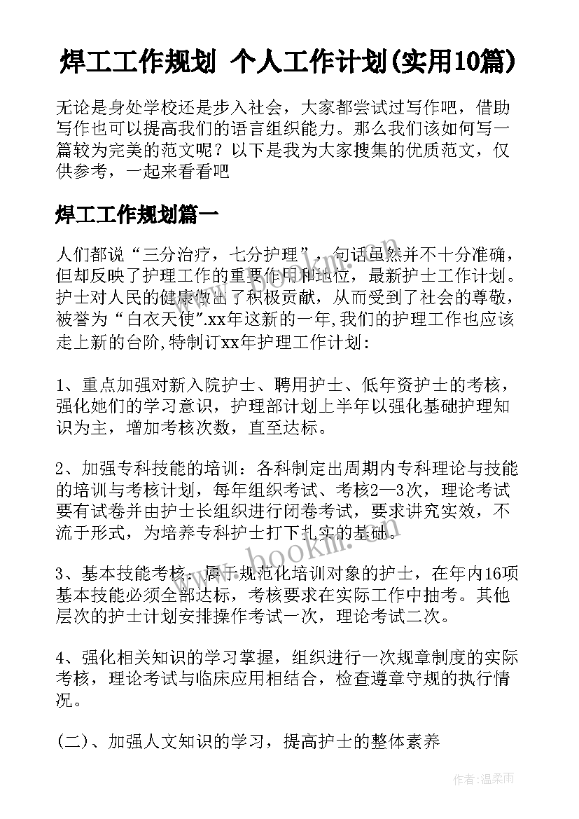 焊工工作规划 个人工作计划(实用10篇)