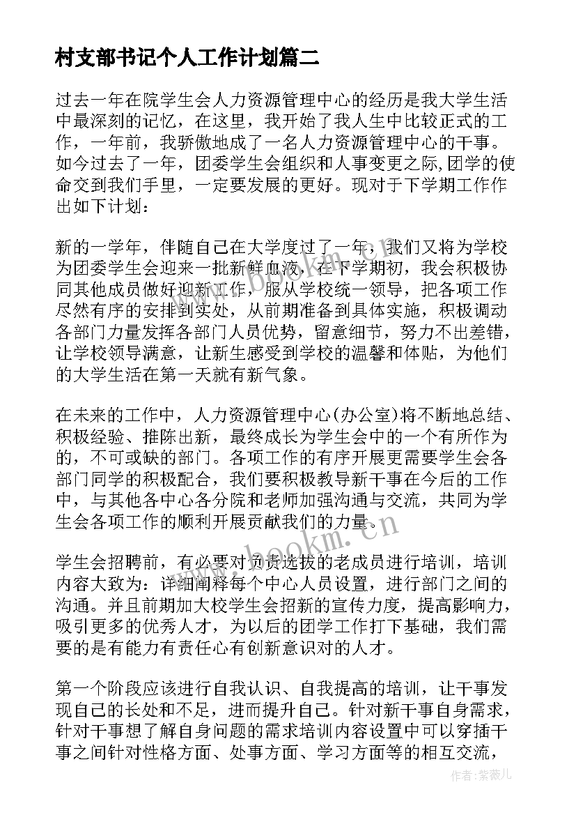 村支部书记个人工作计划 社区干部工作计划(大全5篇)