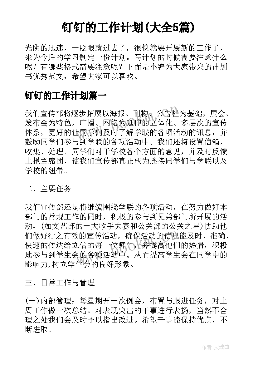 钉钉的工作计划(大全5篇)