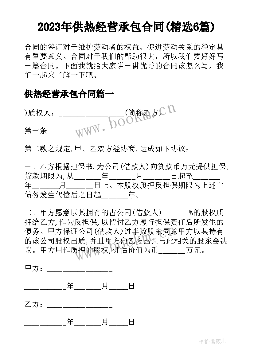 2023年供热经营承包合同(精选6篇)