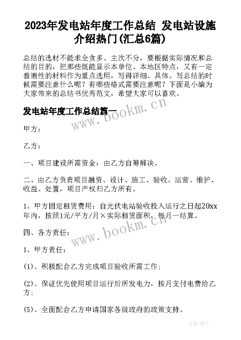 2023年发电站年度工作总结 发电站设施介绍热门(汇总6篇)