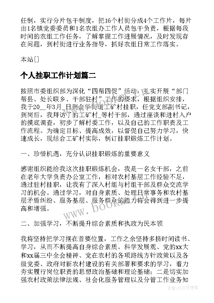 2023年个人挂职工作计划(精选9篇)