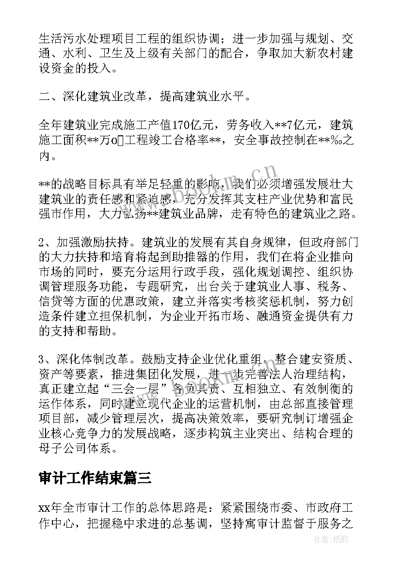 2023年审计工作结束 审计工作计划(优质6篇)