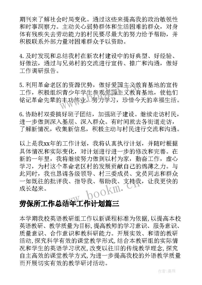 2023年劳保所工作总结年工作计划(实用8篇)