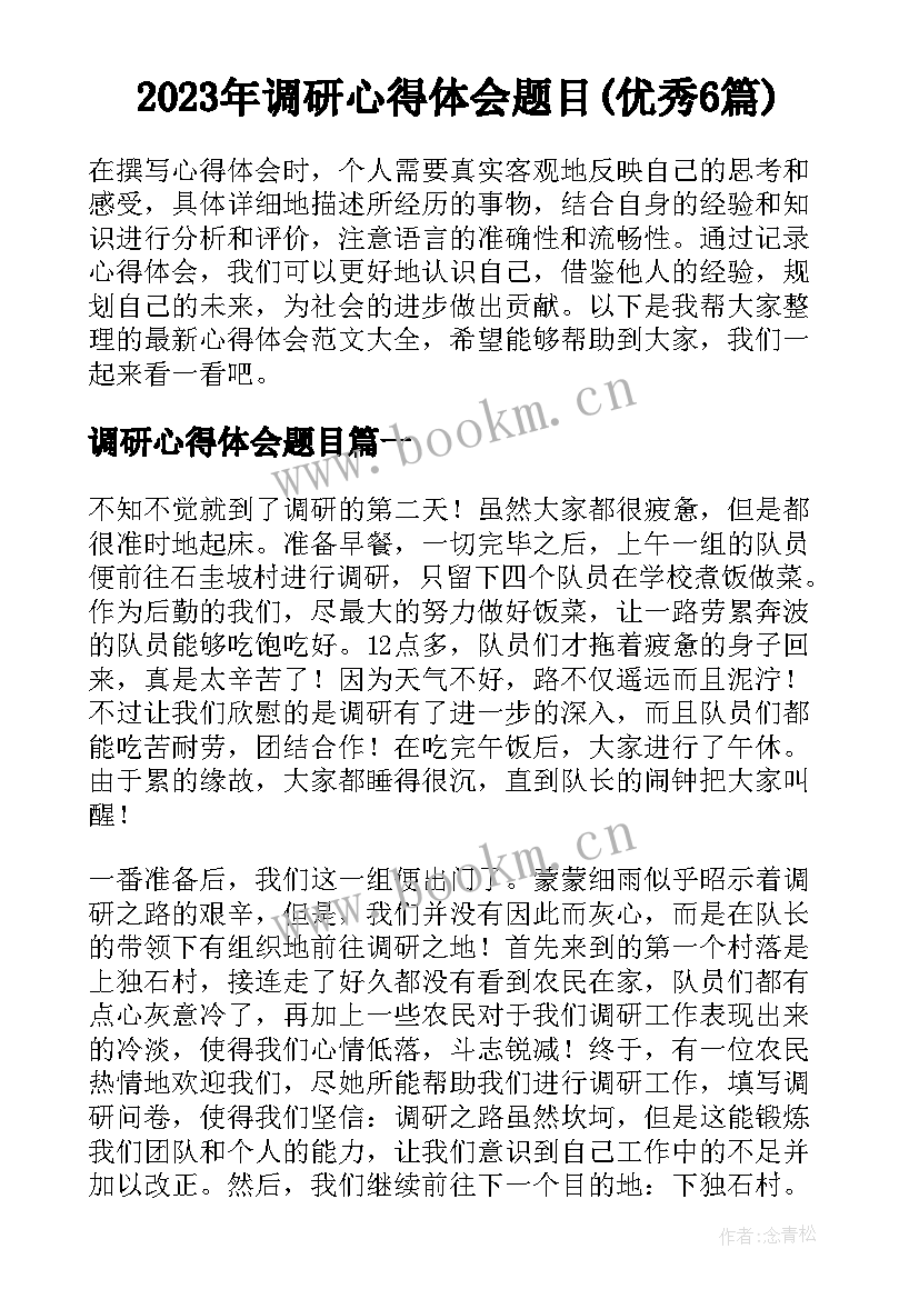 2023年调研心得体会题目(优秀6篇)