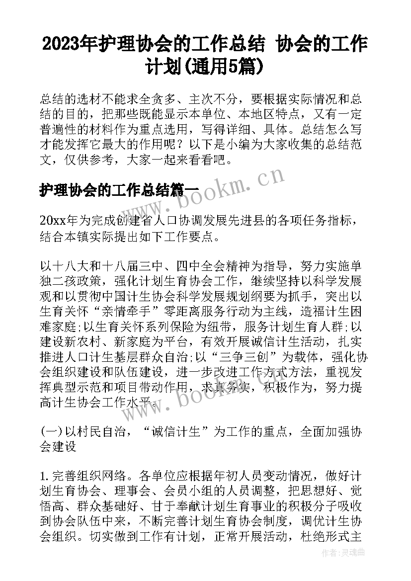 2023年护理协会的工作总结 协会的工作计划(通用5篇)