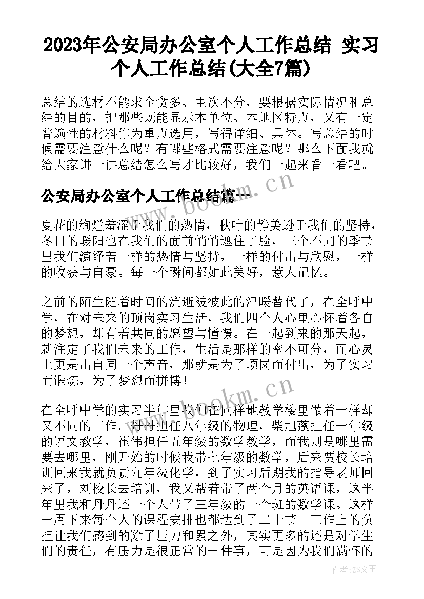 2023年公安局办公室个人工作总结 实习个人工作总结(大全7篇)