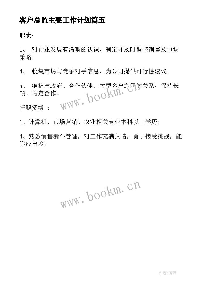 2023年客户总监主要工作计划(汇总5篇)