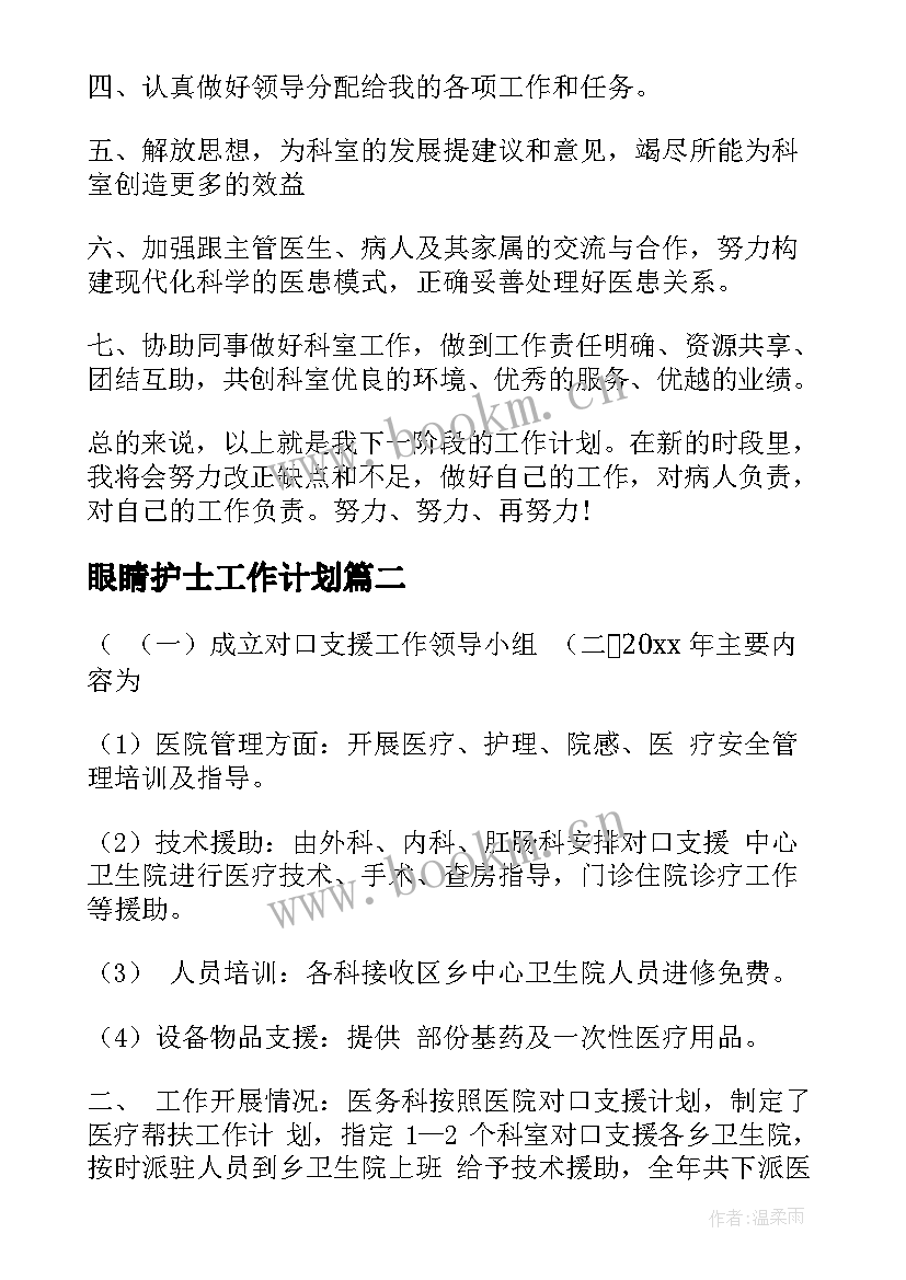 眼睛护士工作计划 护士工作计划(精选7篇)