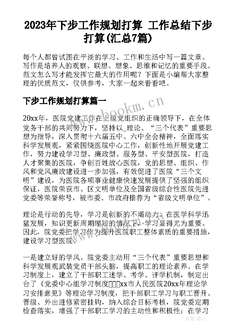 2023年下步工作规划打算 工作总结下步打算(汇总7篇)