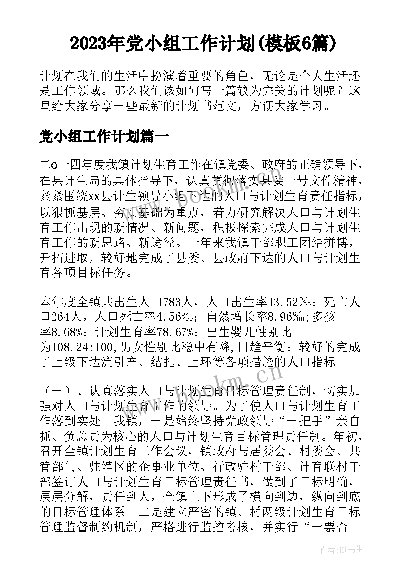 2023年党小组工作计划(模板6篇)