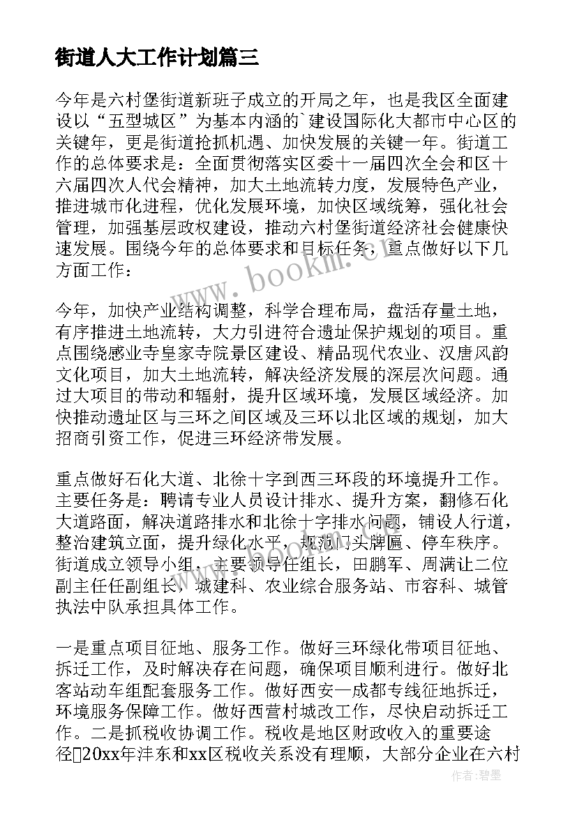 街道人大工作计划 街道工作计划(模板8篇)