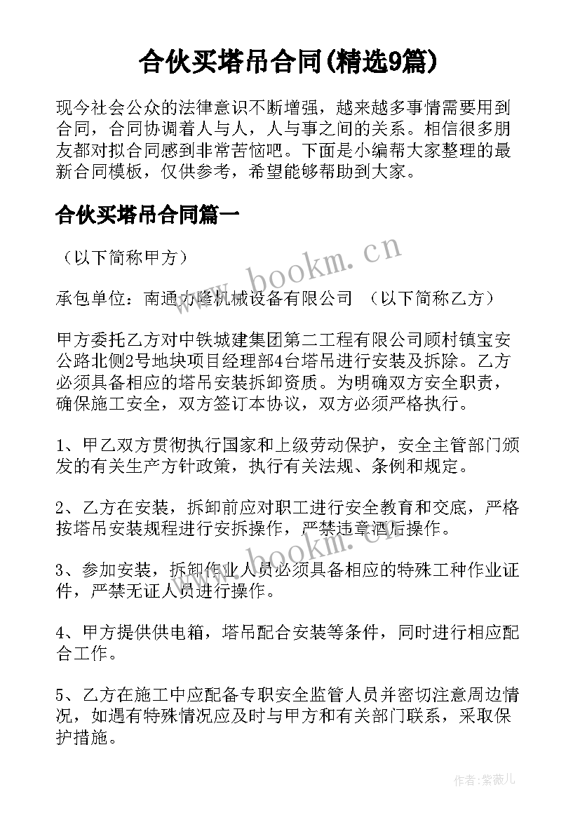 合伙买塔吊合同(精选9篇)