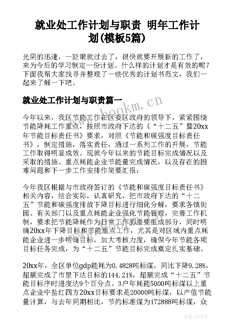 就业处工作计划与职责 明年工作计划(模板5篇)