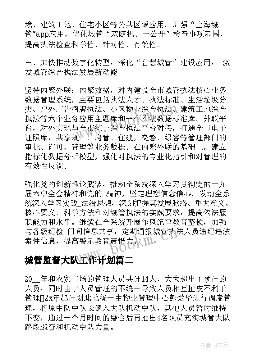 城管监督大队工作计划(通用5篇)