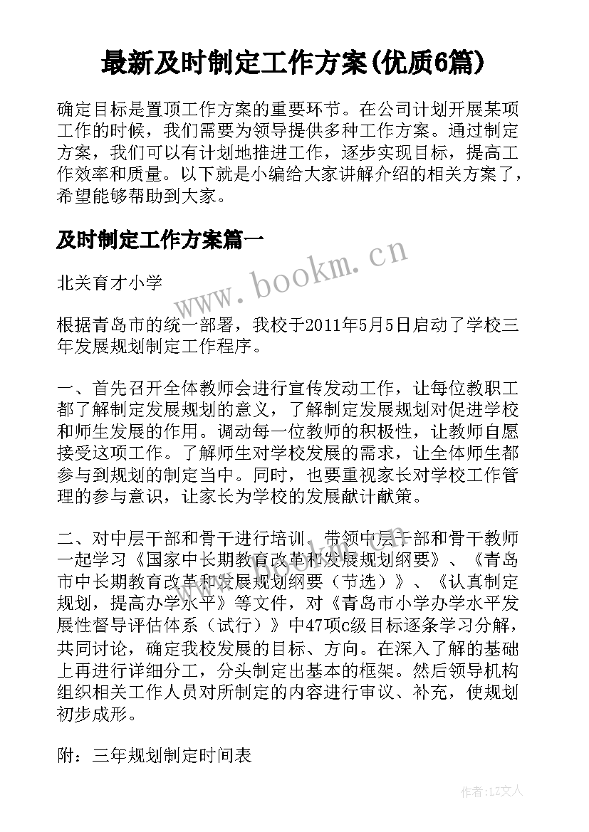 最新及时制定工作方案(优质6篇)