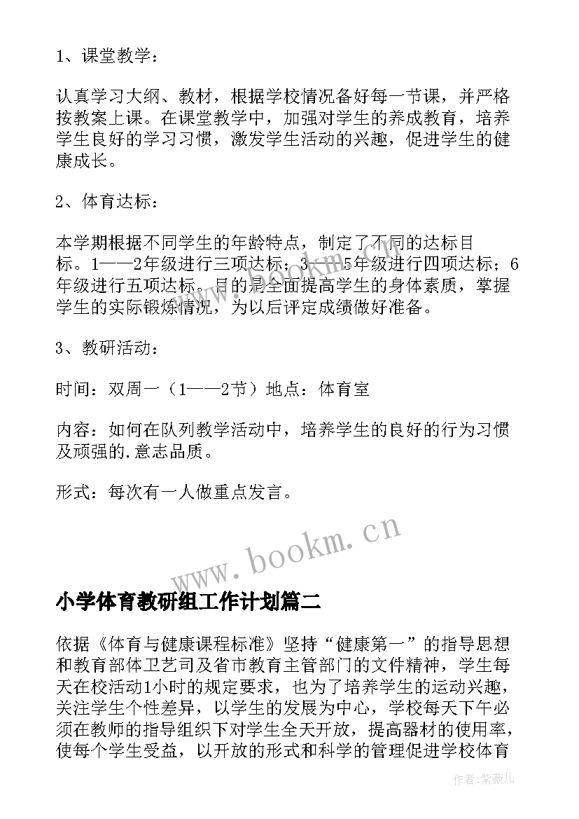 最新小学体育教研组工作计划 小学体育工作计划(模板9篇)