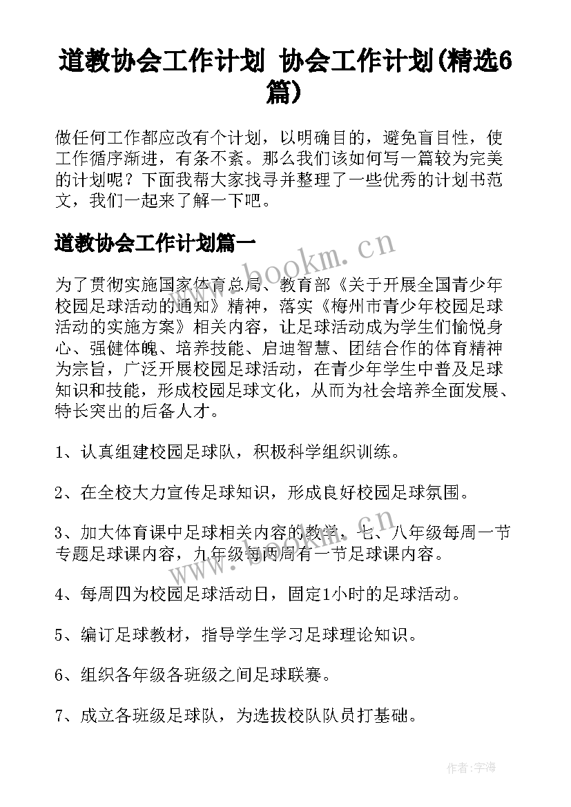 道教协会工作计划 协会工作计划(精选6篇)