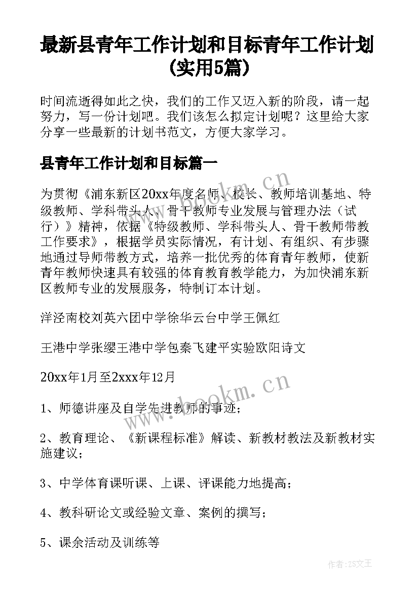 最新县青年工作计划和目标 青年工作计划(实用5篇)