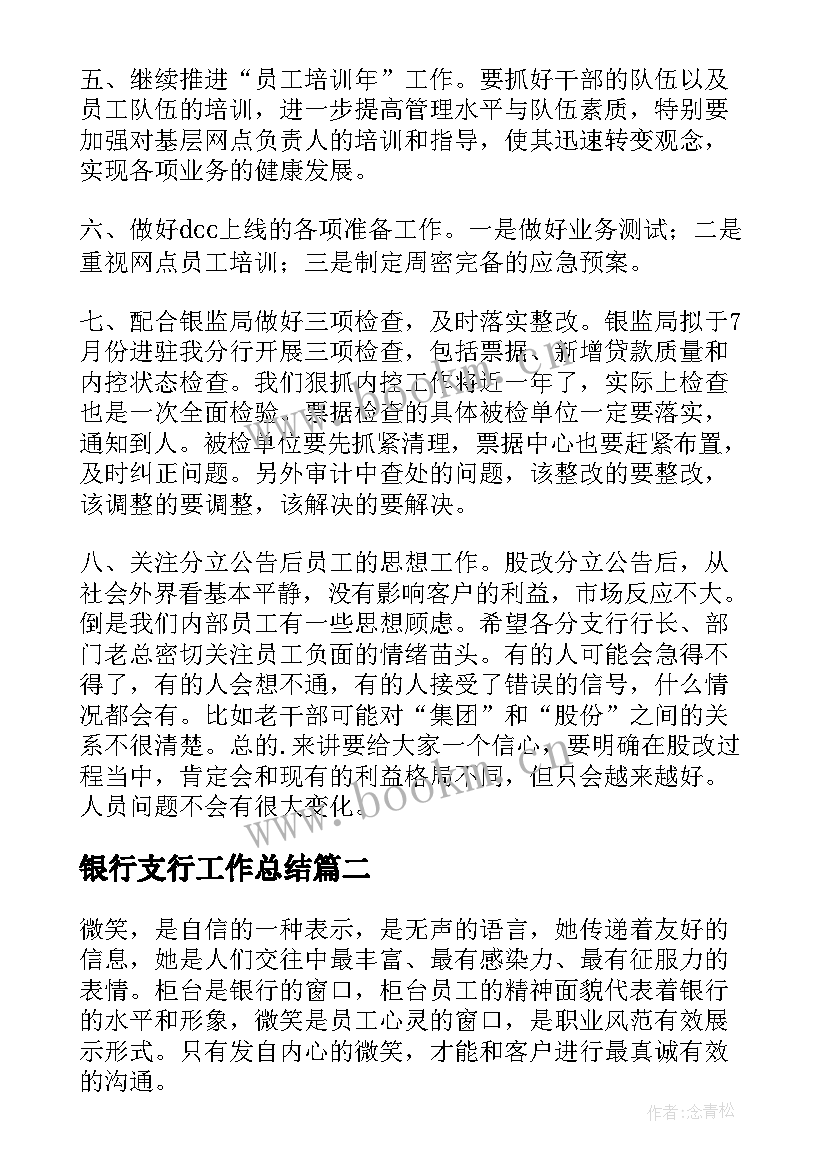 2023年银行支行工作总结(大全7篇)