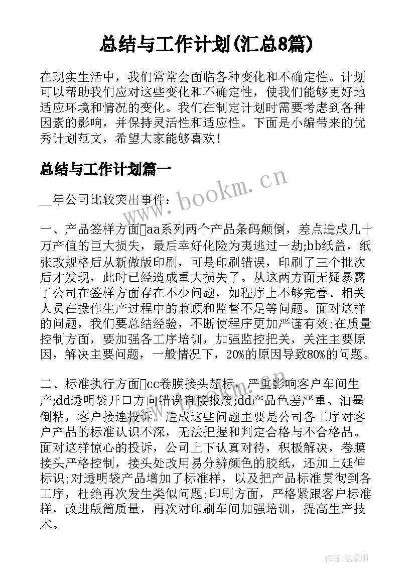 总结与工作计划(汇总8篇)