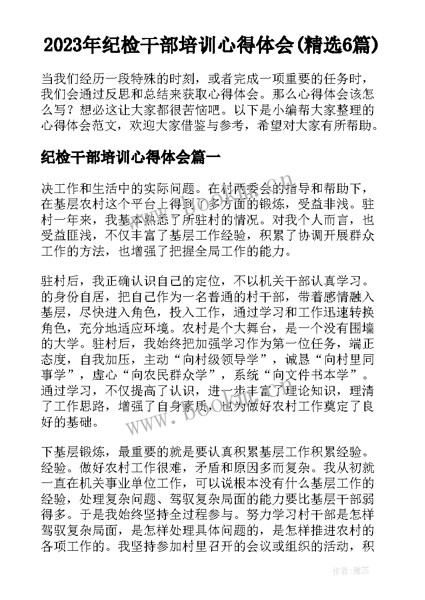 2023年纪检干部培训心得体会(精选6篇)