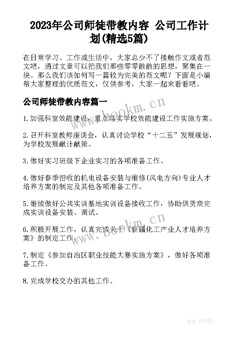 2023年公司师徒带教内容 公司工作计划(精选5篇)