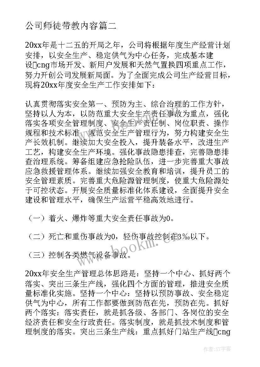 2023年公司师徒带教内容 公司工作计划(精选5篇)