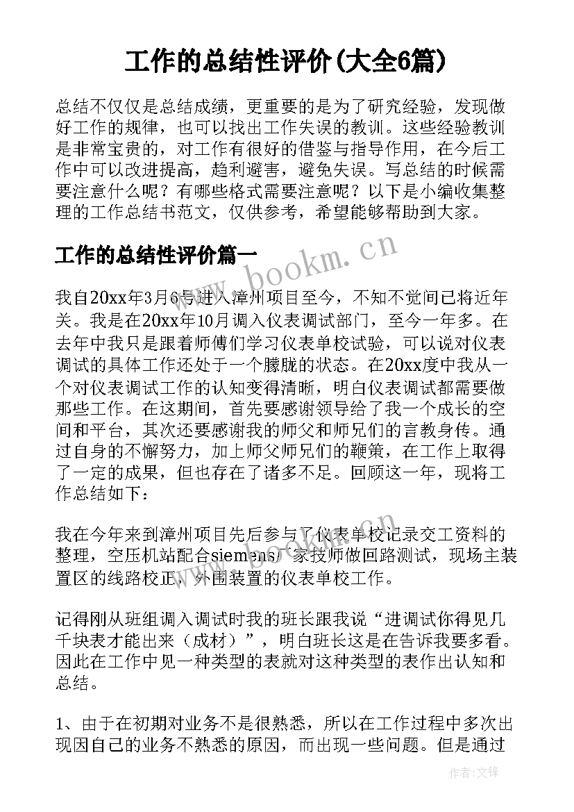 工作的总结性评价(大全6篇)