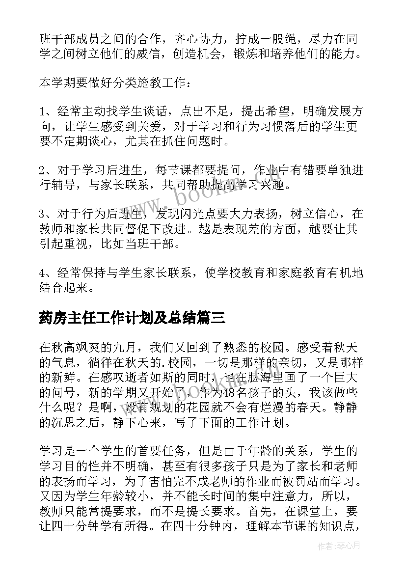 2023年药房主任工作计划及总结(模板7篇)