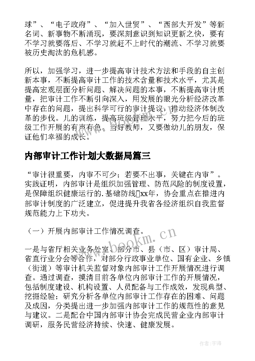 2023年内部审计工作计划大数据局(通用8篇)