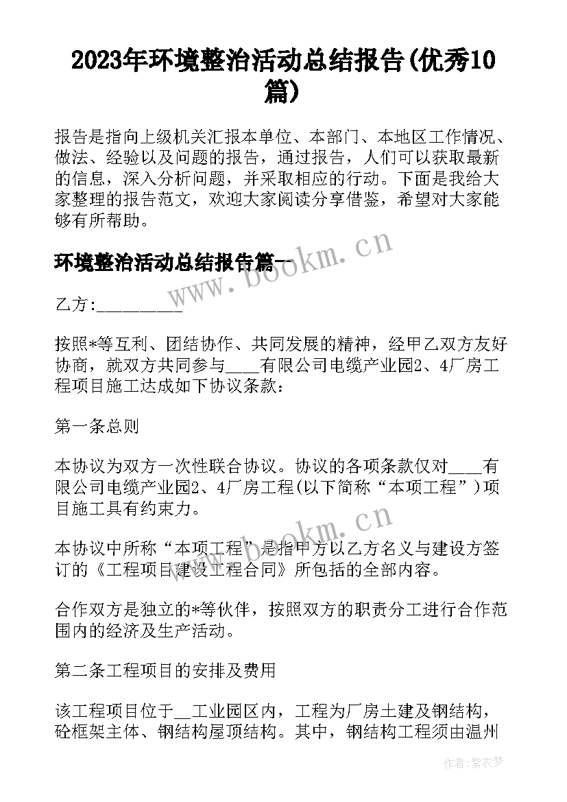 2023年环境整治活动总结报告(优秀10篇)