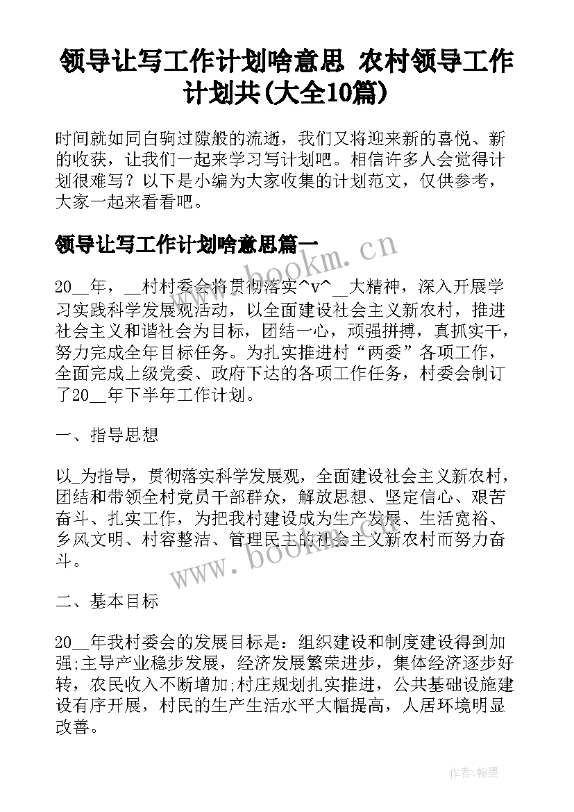 领导让写工作计划啥意思 农村领导工作计划共(大全10篇)