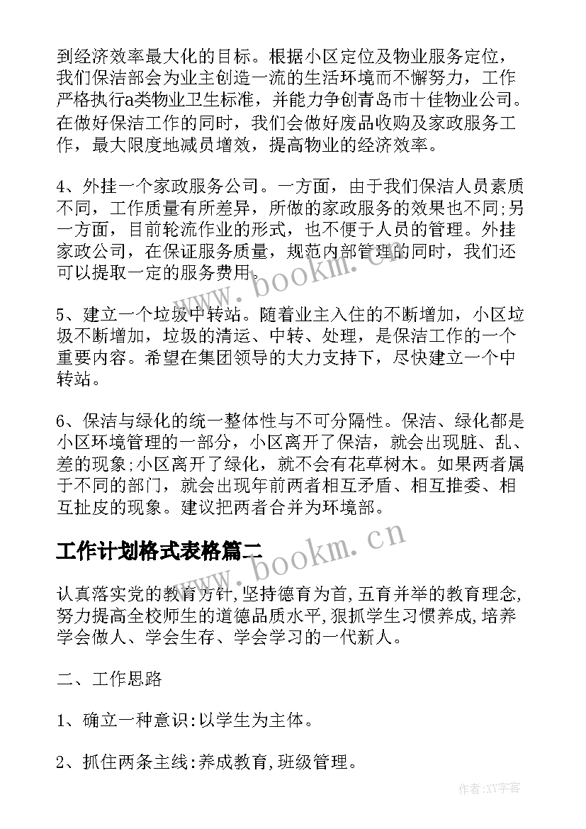 2023年工作计划格式表格 工作计划格式(通用5篇)