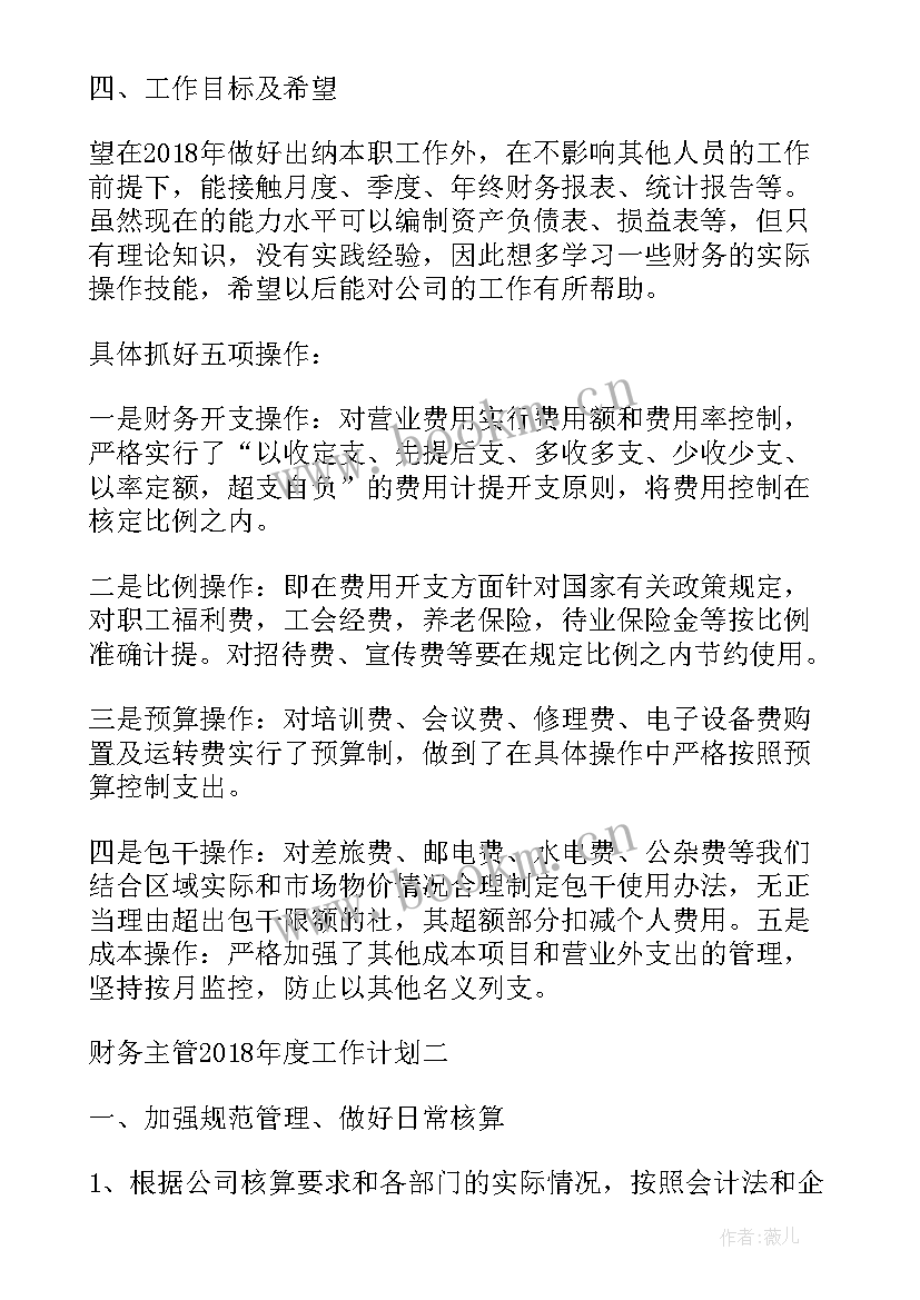 财务工作计划明细 财务主管度工作计划财务工作计划(优质10篇)