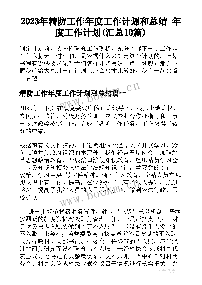 2023年精防工作年度工作计划和总结 年度工作计划(汇总10篇)