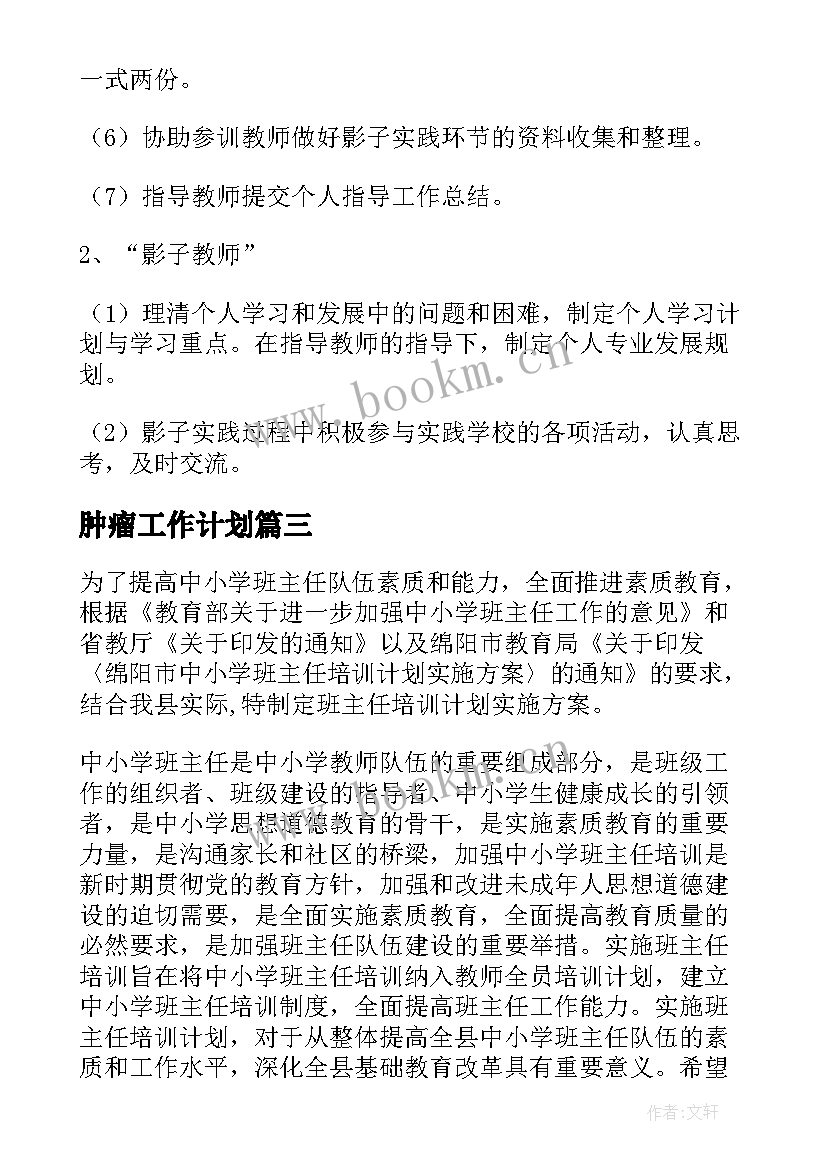 最新肿瘤工作计划(优质6篇)