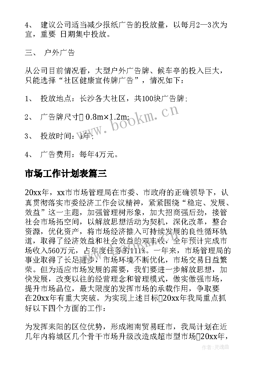 最新市场工作计划表(优秀7篇)