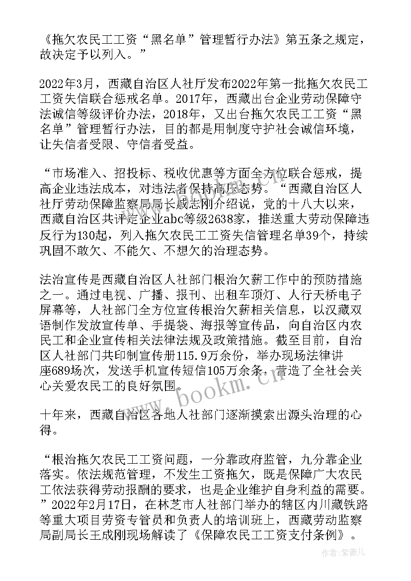 云南省农民工工资管理办法 农民工欠薪工作总结(实用5篇)