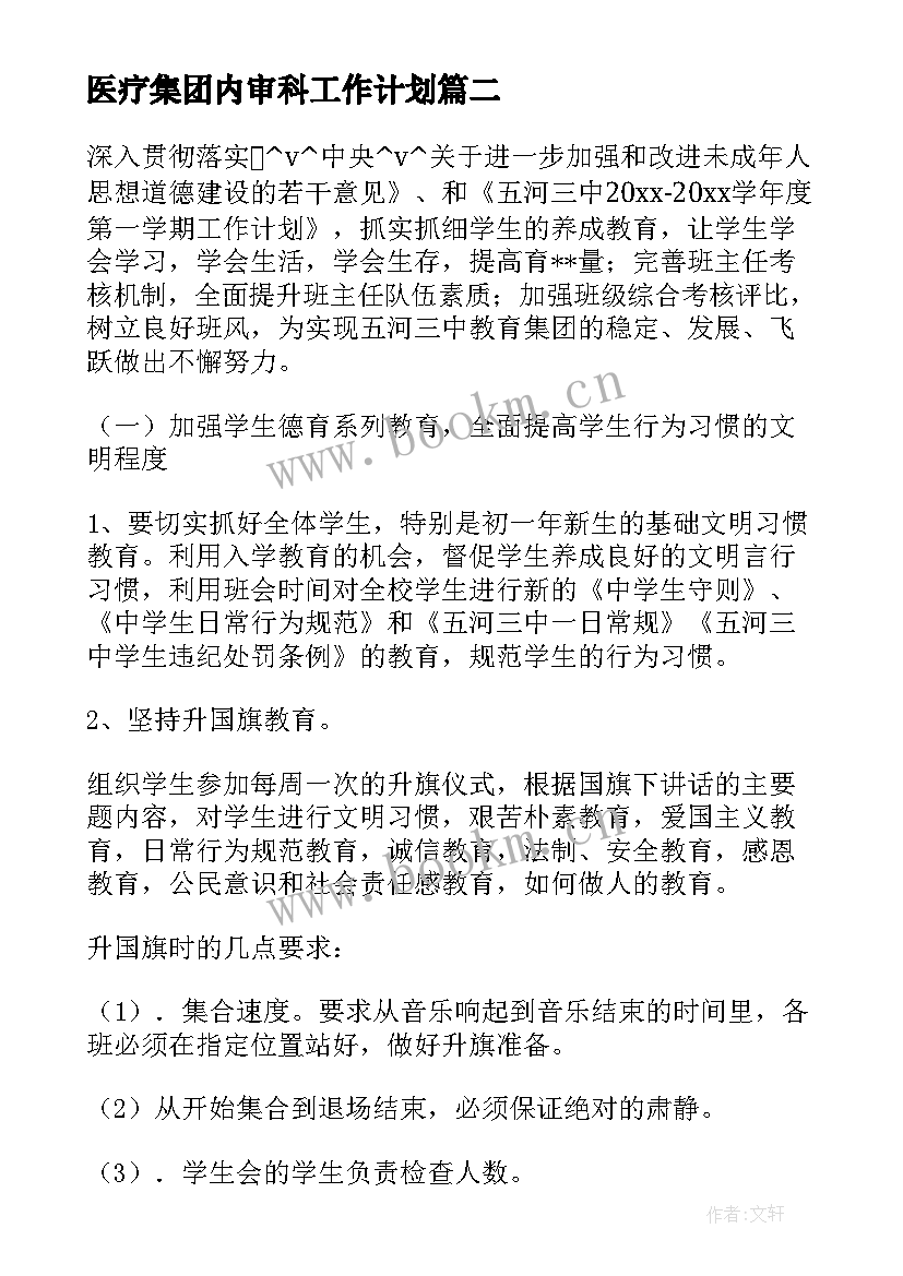 2023年医疗集团内审科工作计划(实用5篇)