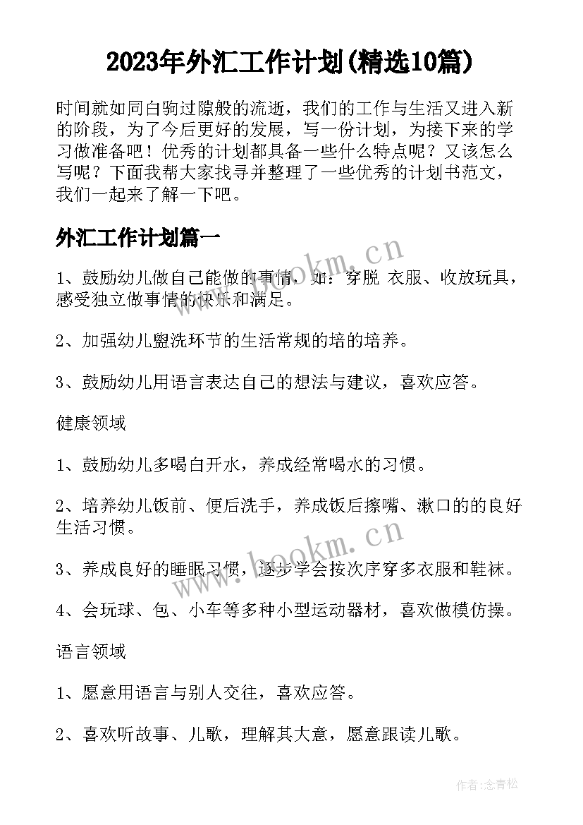 2023年外汇工作计划(精选10篇)