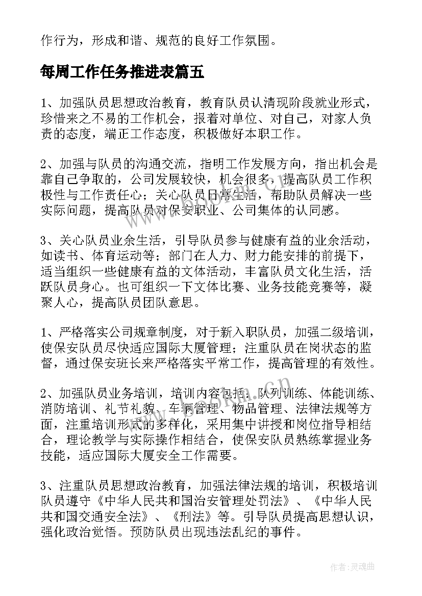 最新每周工作任务推进表 每周工作计划(实用7篇)