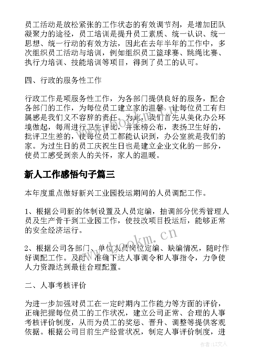 2023年新人工作感悟句子(优秀8篇)