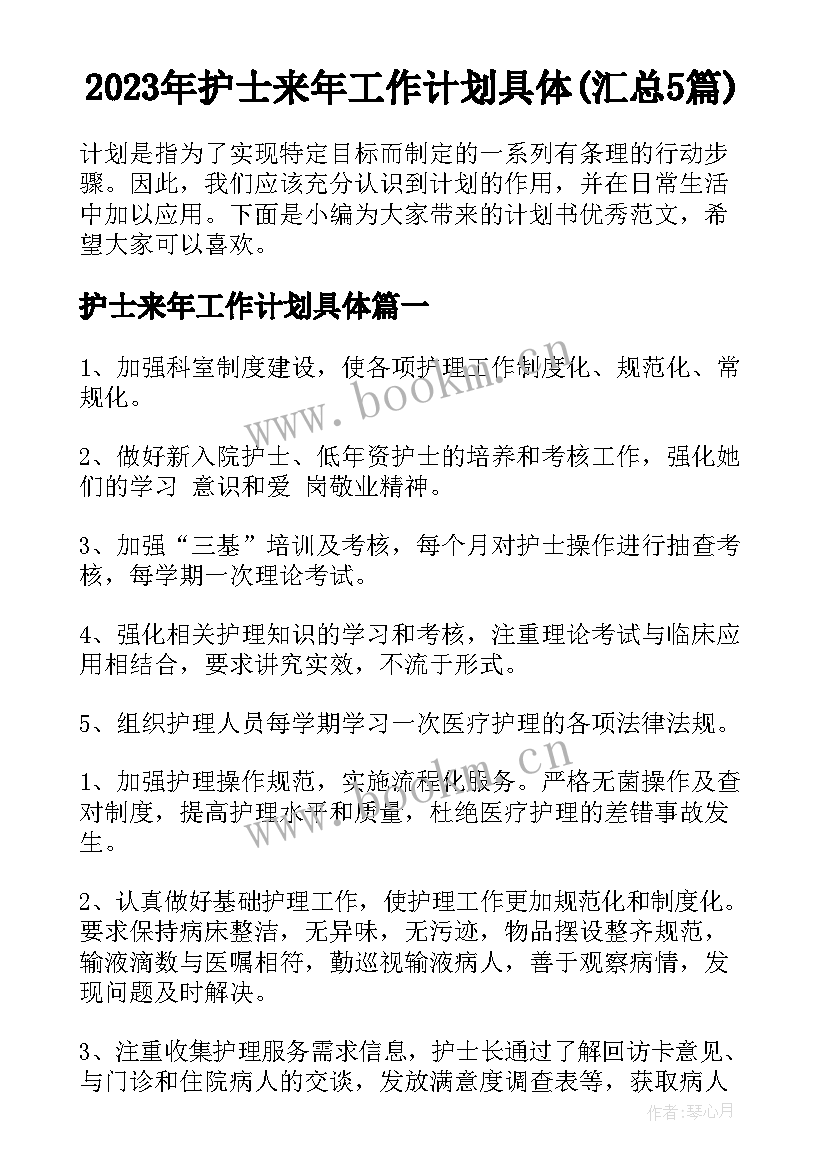 2023年护士来年工作计划具体(汇总5篇)