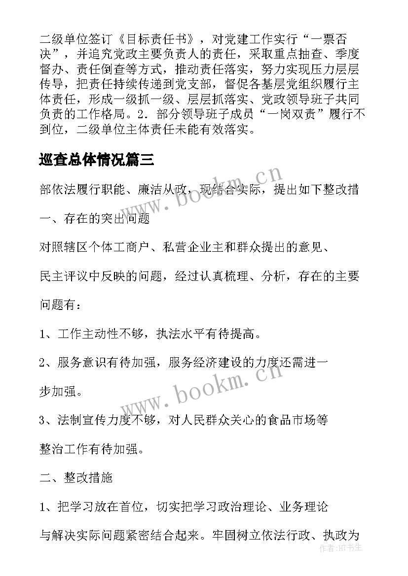 巡查总体情况 定点巡查工作总结共(优秀8篇)