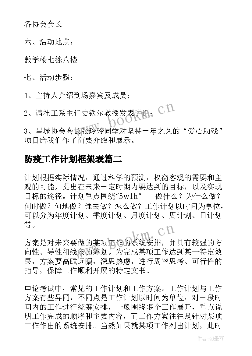 2023年防疫工作计划框架表(大全5篇)