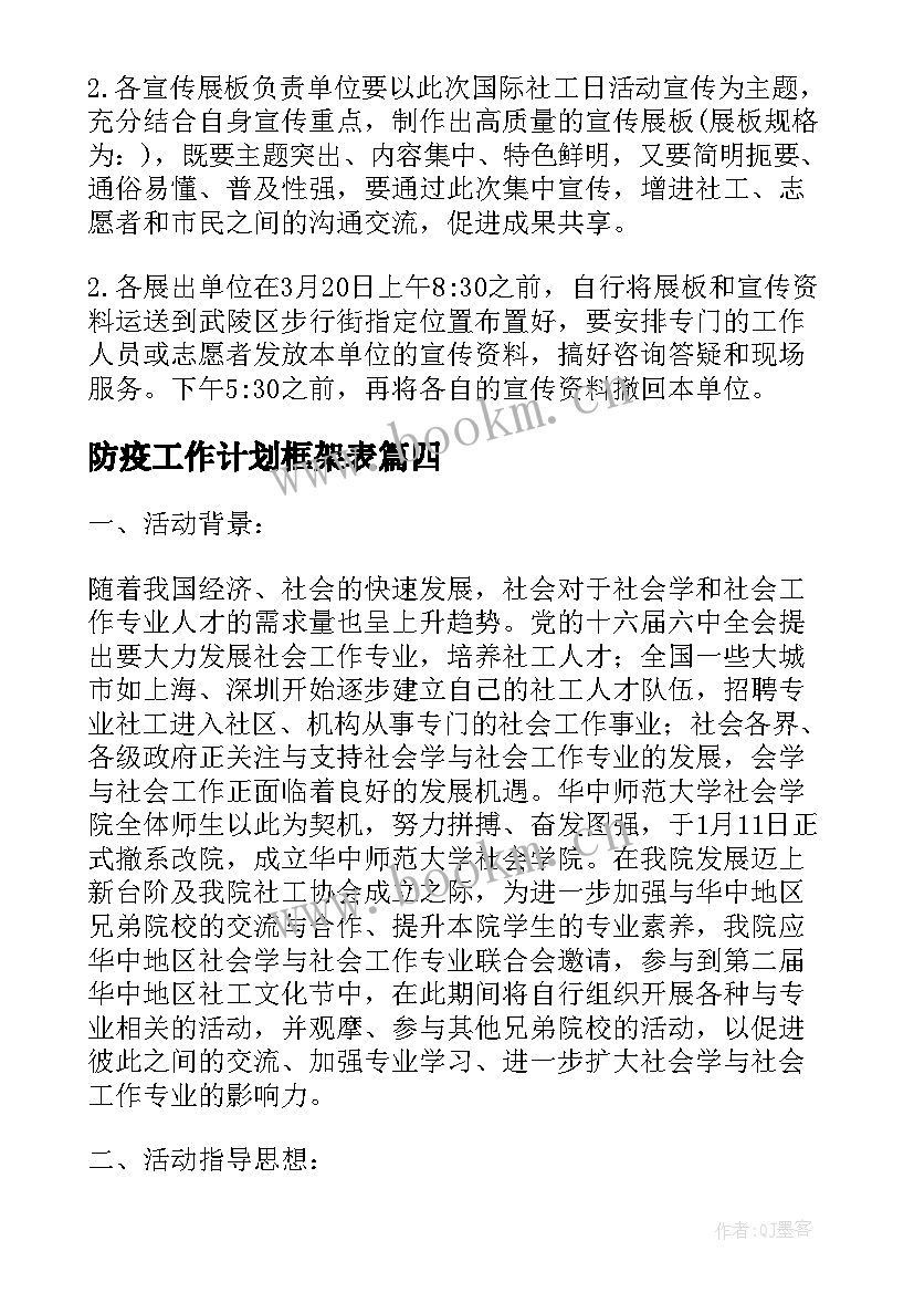 2023年防疫工作计划框架表(大全5篇)