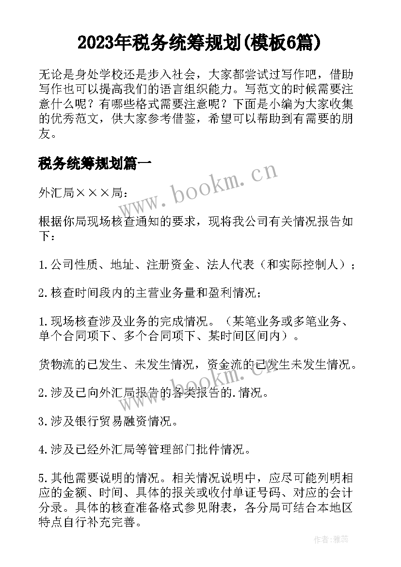 2023年税务统筹规划(模板6篇)