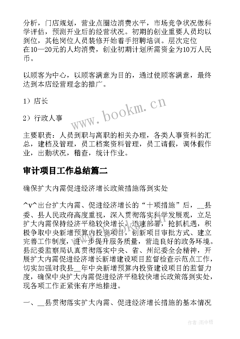 2023年审计项目工作总结 项目工作计划书(优质8篇)