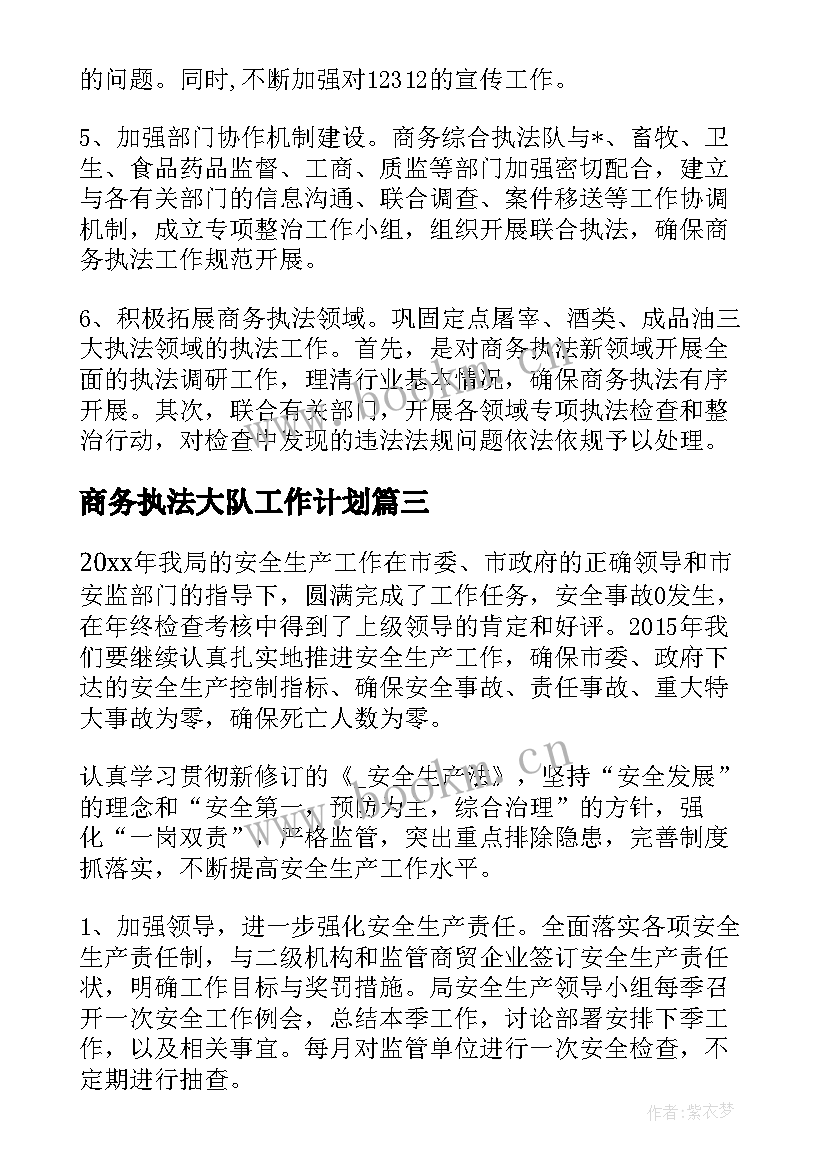 商务执法大队工作计划 商务行政执法工作计划(通用5篇)